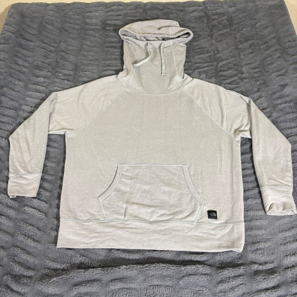 The North Face Womens L Light Gray Funnel Neck Pullover Hoodie Kangaroo Pocket
